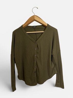 Rue21 Dark Olive Waffle-Knit Button-Front Cardigan Size Small